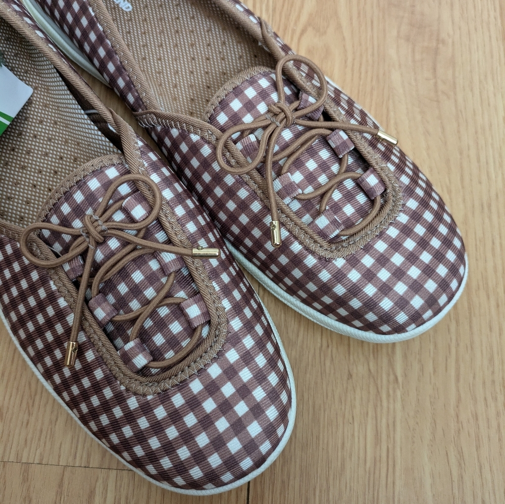 🆕 Land's End Women's Checkered Tan Brown White Flats Shoes Size 10 - Picture 6 of 16